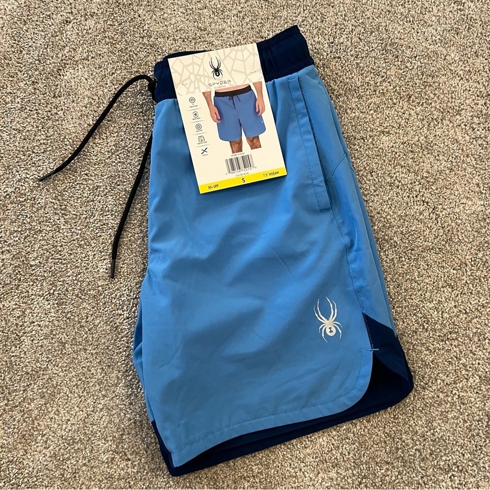Spyder NWT Swim Trunks Shorts Swim Men’s Size Small Blue 7.5” Inseam #1574791 - Picture 3 of 11